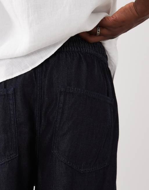 ASOS DESIGN - Jorts lunghezza media in denim di misto lino lavaggio blu scuro, 5 di 5