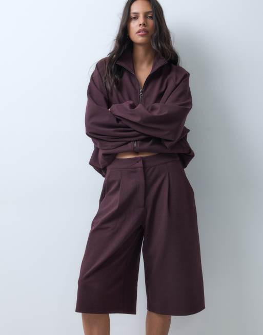 ASOS DESIGN jorts med lægdetalje i bordeaux som del af sæt, 2 af 5