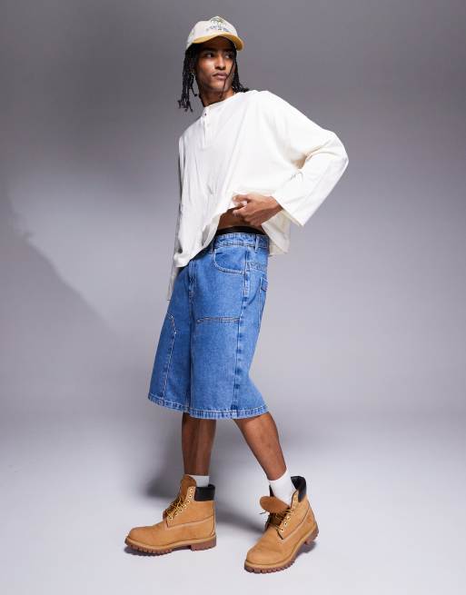 ASOS DESIGN - Jorts med tømrerdetaljer i denim i længere længde, 2 af 5