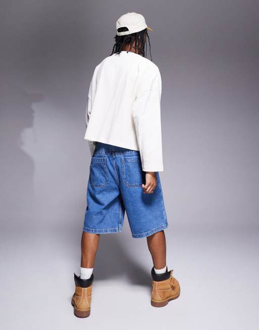 ASOS DESIGN - Jorts med tømrerdetaljer i denim i længere længde, 3 af 5