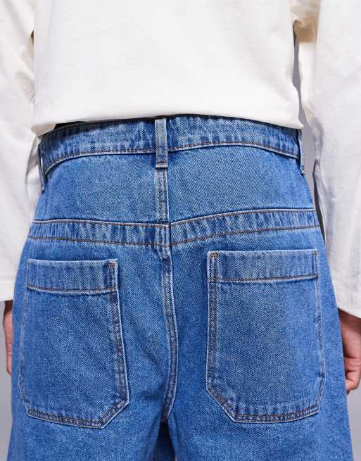 ASOS DESIGN - Jorts med tømrerdetaljer i denim i længere længde, 4 af 5