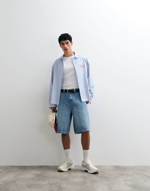 ASOS DESIGN - Jorts taglio lungo ampio blu lavaggio medio con pinces