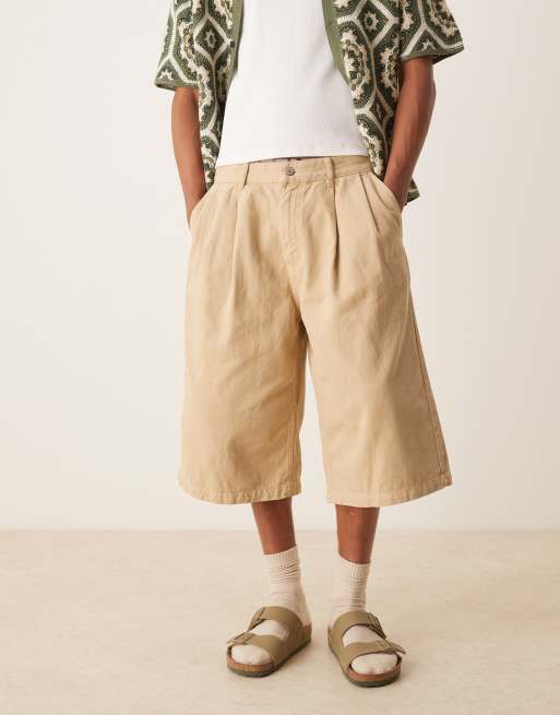 ASOS DESIGN - Jorts taglio lungo beige con doppia piega
