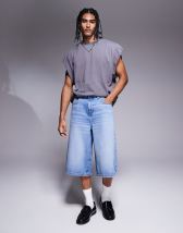 ASOS DESIGN - Jorts taglio lungo neri con cuciture a contrasto