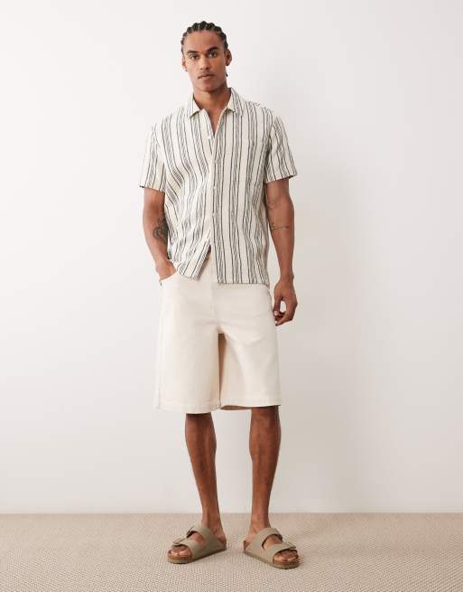 ASOS DESIGN - Jorts taglio lungo écru a spina di pesce