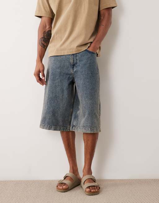 ASOS DESIGN - Jorts taglio lungo in denim blu lavaggio chiaro con tinta