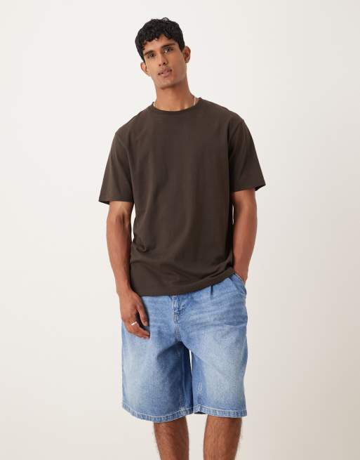 ASOS DESIGN - Jorts taglio lungo in denim lavaggio grezzo con pieghe doppie