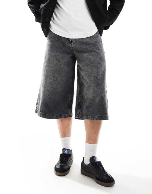 ASOS DESIGN - Jorts taglio lungo in denim nero slavato
