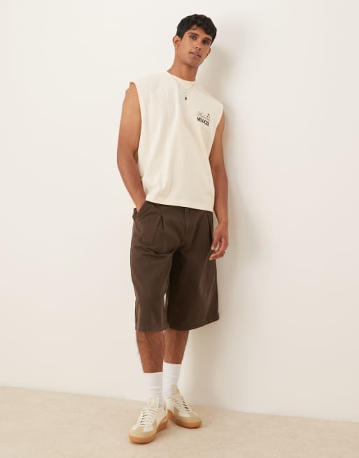 ASOS DESIGN - Jorts taglio lungo lavaggio marrone con piega a cannoncino