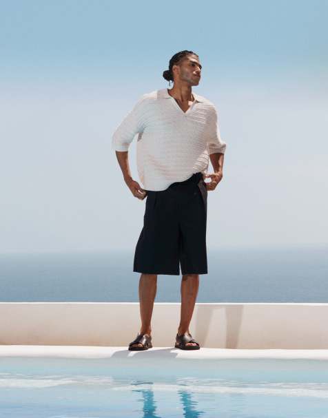 ASOS DESIGN - Jorts taglio lungo neri in misto lino - view 1