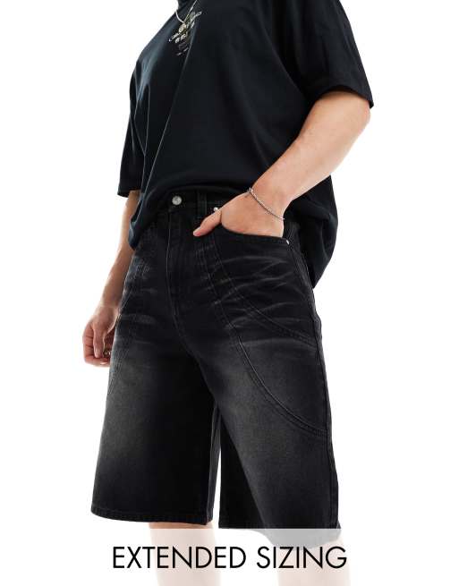ASOS DESIGN - Jorts taglio lungo nero slavato con pannelli