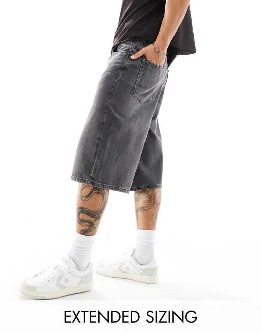 ASOS DESIGN - Jorts taglio lungo nero slavato in denim