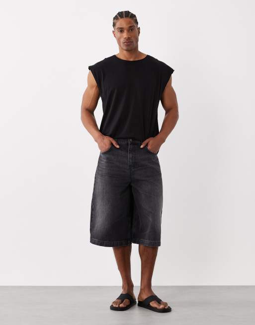 ASOS DESIGN - Jorts taglio lungo nero slavato