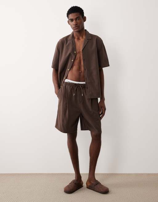 ASOS DESIGN - Jorts taglio medio beige testurizzati in coordinato