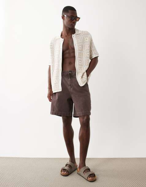 ASOS DESIGN - Jorts taglio medio in denim marrone sovratinto - view 1