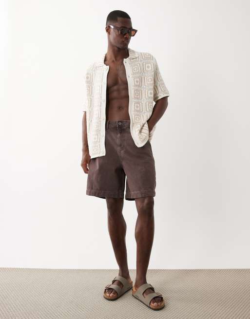ASOS DESIGN - Jorts taglio medio in denim marrone sovratinto