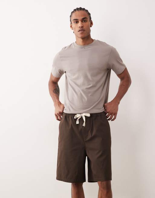 ASOS DESIGN - Jorts taglio medio in twill marrone con coulisse