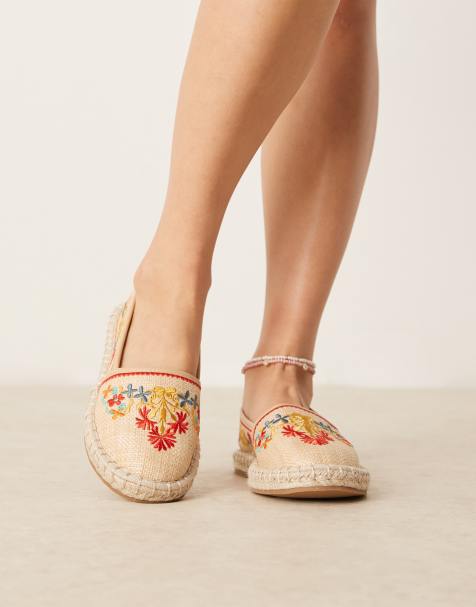 ASOS DESIGN Jos embroidered closed toe espadrilles in natural - view 1