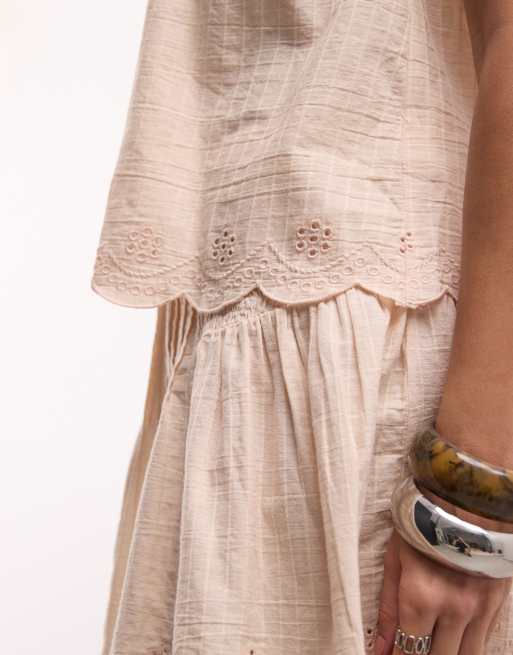 ASOS DESIGN Josie halterneck strandtopp set med broderi i rosa, 4 av 4