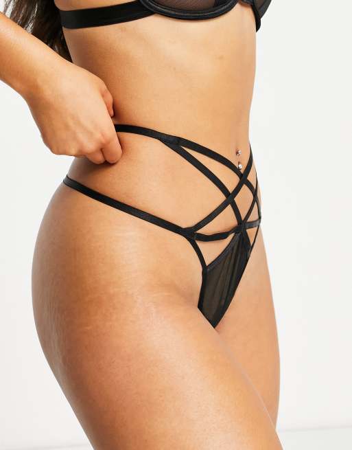 ASOS DESIGN Josie mesh thong in black
