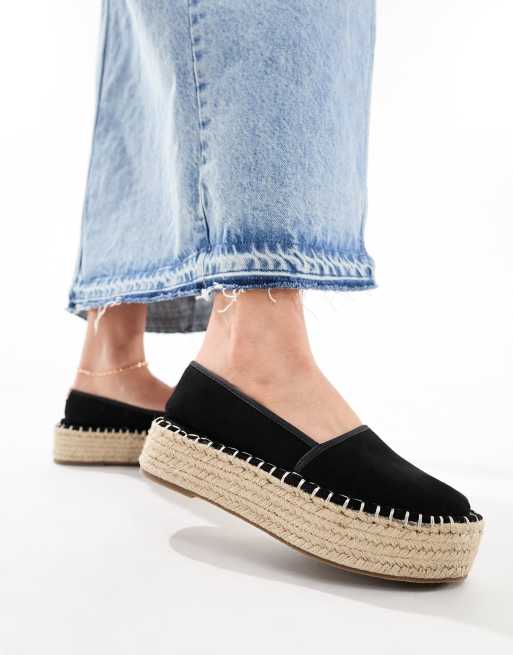 ASOS DESIGN Jinny espadrille with oval buckle in black