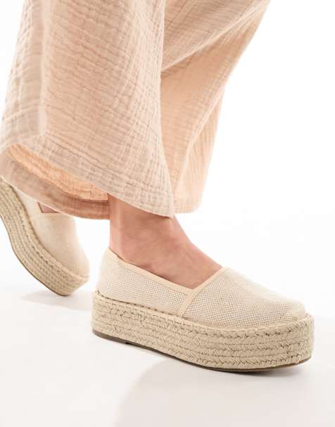 ASOS DESIGN Journal flatform espadrilles in cream - view 1