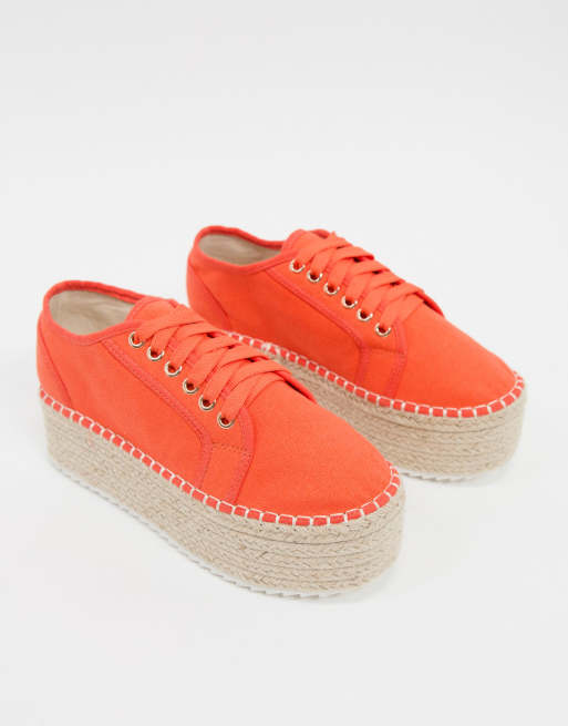 ASOS DESIGN Journal flatform espadrilles trainers in coral