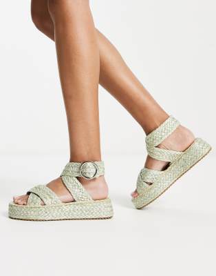 Asos Design Journey Raffia Espadrille In Green