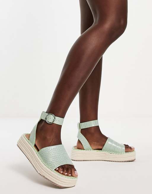 ASOS DESIGN - Joyful - Espadrilles flatform verde salvia coccodrillo