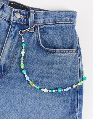 ASOS DESIGN joyful jeans chain with colourful beading