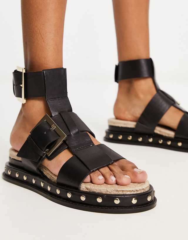 ASOS DESIGN Jukebox leather fisherman espadrilles in black