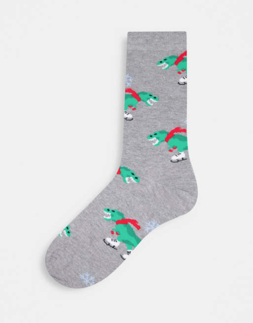 ASOS DESIGN – Jul – Ankelstrumpor med skridskoåkande dinosaurie