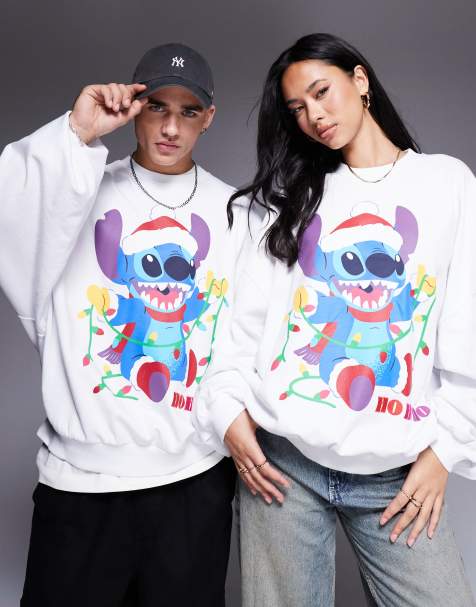 ASOS DESIGN - Jul - Disney - Ekstremt oversized og hvid sweatshirt med Stitch-print foran - view 1
