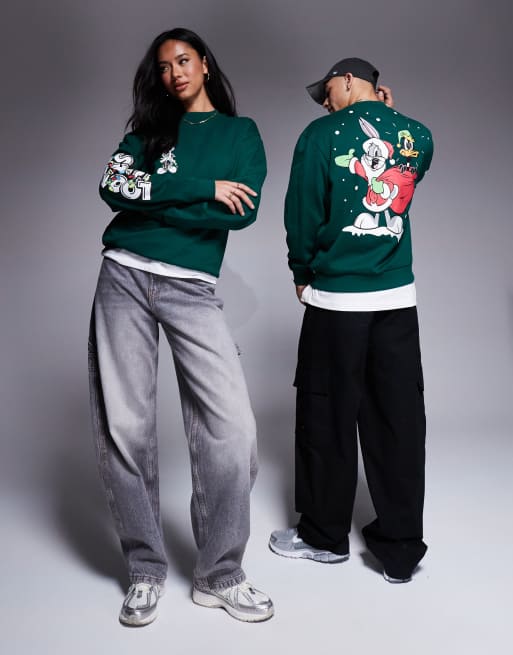 ASOS DESIGN – Jul – Grön sweatshirt i oversize och unisex-modell med Bugs Bunny Looney Tunes-tryck, 2 av 4