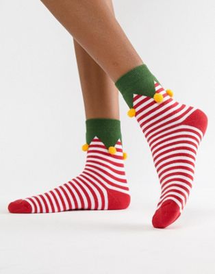 ASOS DESIGN – Jul – Mysiga strumpor med tomtenisse och pomponger-Flerfärgad