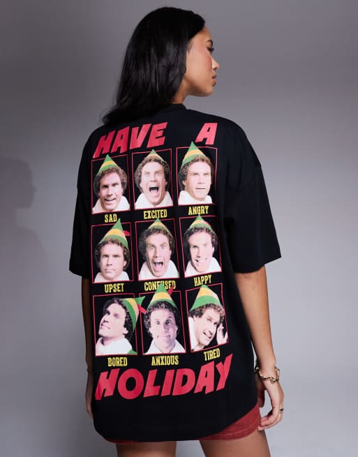 ASOS DESIGN – Jul – Svart t-shirt i oversize och unisex-modell med Elf-tryck, 4 av 4