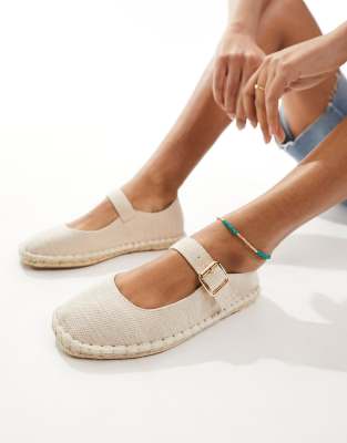 ASOS DESIGN - Juliette - Espadrilles in Naturfarbe im Mary-Jane-Stil-Neutral