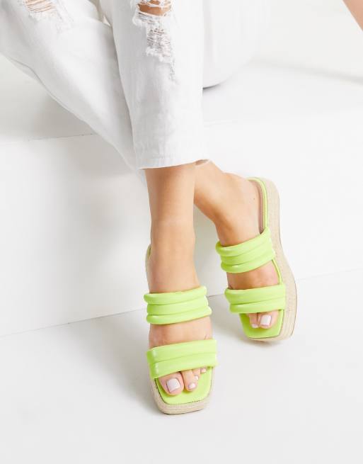 ASOS DESIGN Jumble padded espadrille mules in chartreuse | ASOS