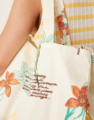 Asos Design Jumbo Floral Print Canvas Tote Bag-multi