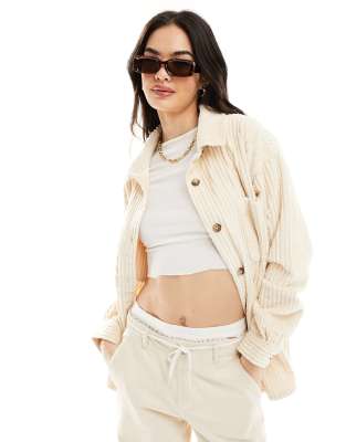 ASOS DESIGN - Jumbo - Hemdjacke aus Cord in Stein-Neutral