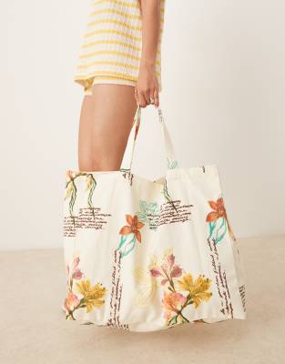 ASOS DESIGN - Jumbo - Tragetasche aus Canvas mit Blumenmuster-Bunt