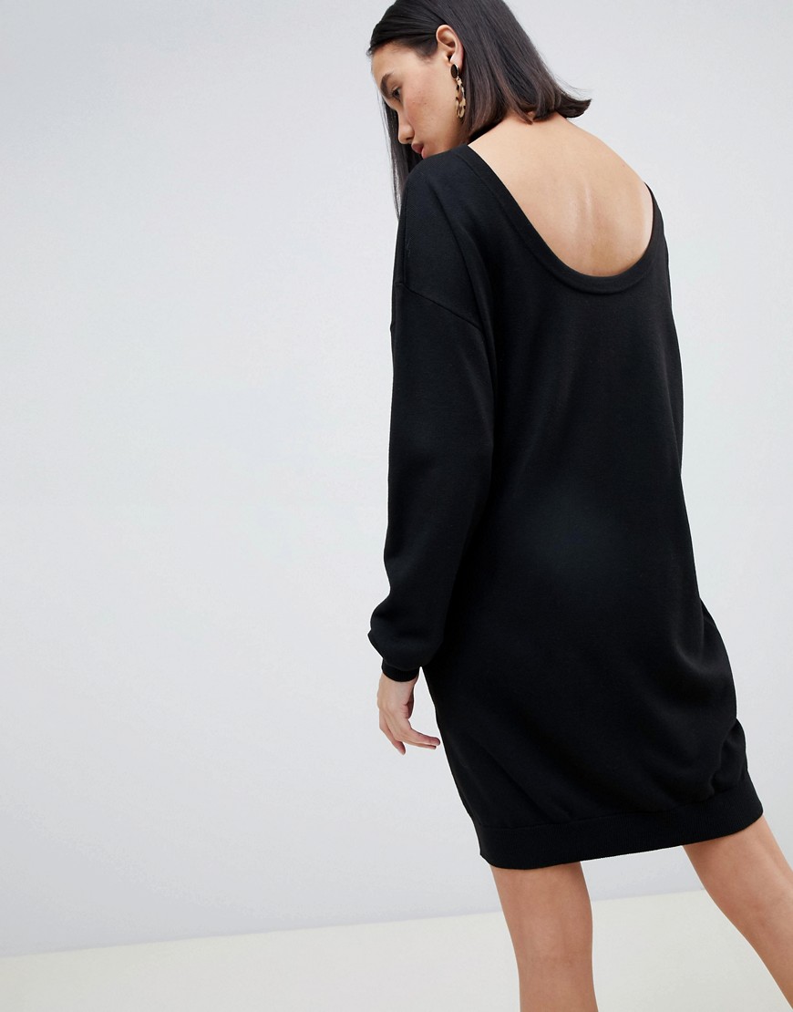 ASOS DESIGN jumper dress with scoop back in eco yarn-Black