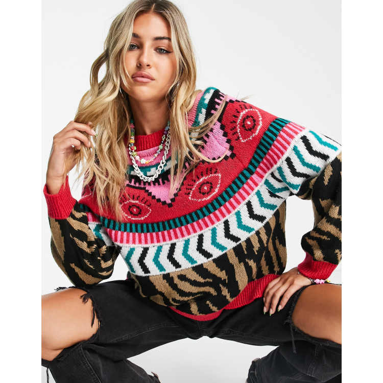 ASOS DESIGN jumper in animal and geo pattern