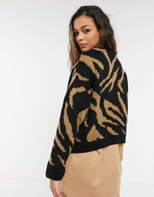 Mango leopard print sweater in cream