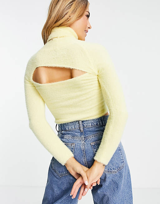 Jumpers & Cardigans jumper in fluffy yarn with cut out back detail 