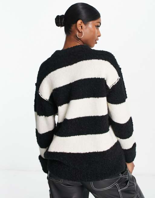 ASOS DESIGN jumper in mixed yarn stripe in black and white