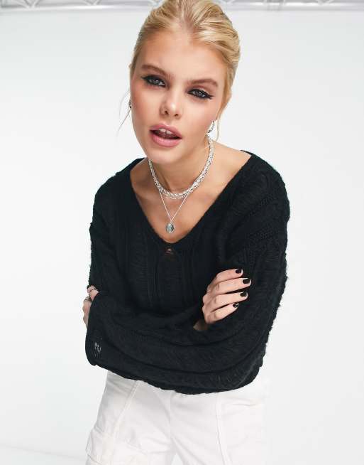 Asos Design Jumper In Open Ladder Stitch In Black Asos