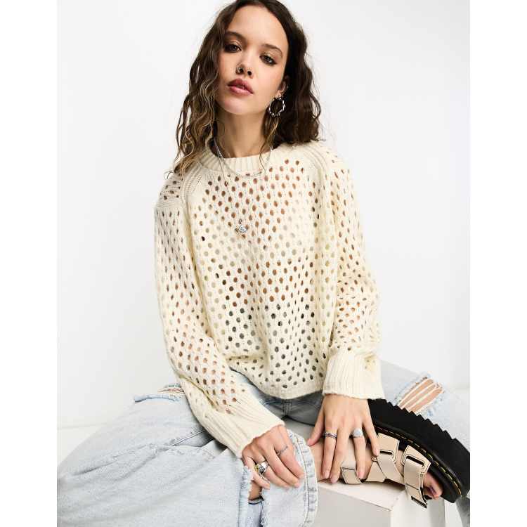 ASOS DESIGN jumper in open stitch in cream | ASOS