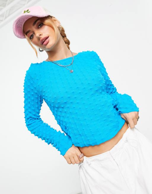 ASOS DESIGN jumper with 3D textured stitch in blue