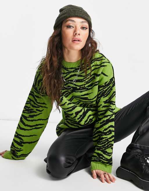 ASOS DESIGN jumper with animal pattern in green